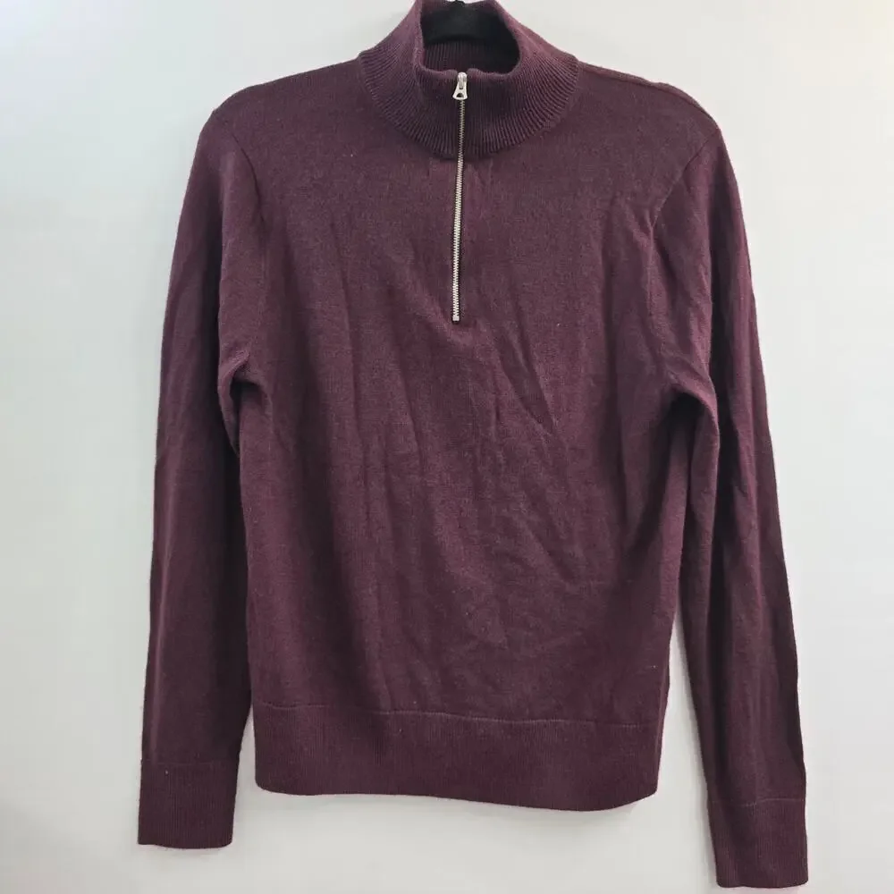 J.Crew Men’s Half Zip Merino Wool Blend Sweater Size S Burgundy Preppy Classic
